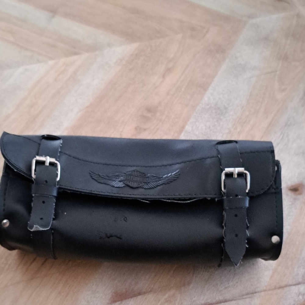 Harley-Davidson Black Leather Tool Roll with Wing Emblem